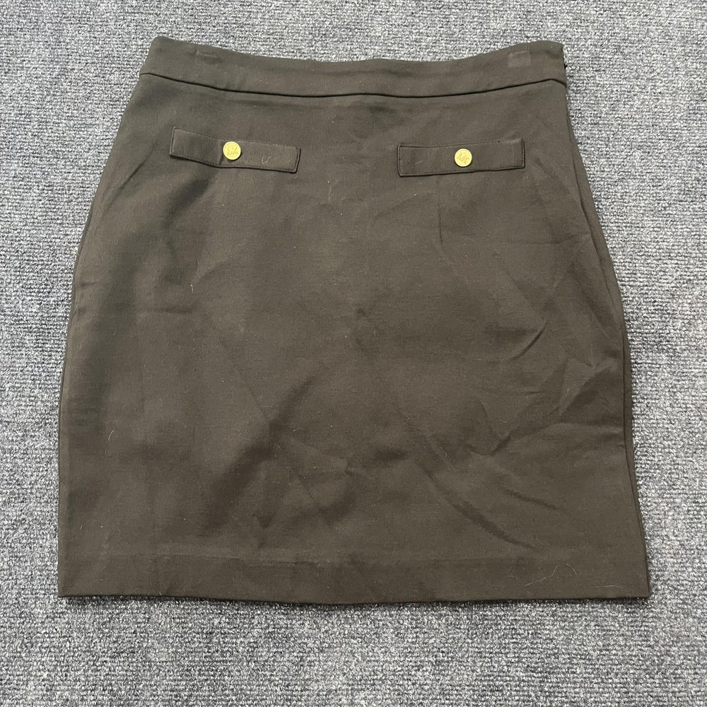Michael Michael Kors Pencil Skirt Womens Medium Black Basics Gold Button Stretch
